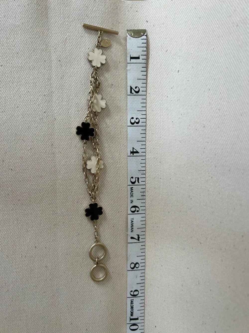 Cookie Lee Silver Clover Toggle Charm Bracelet Black White - NWT